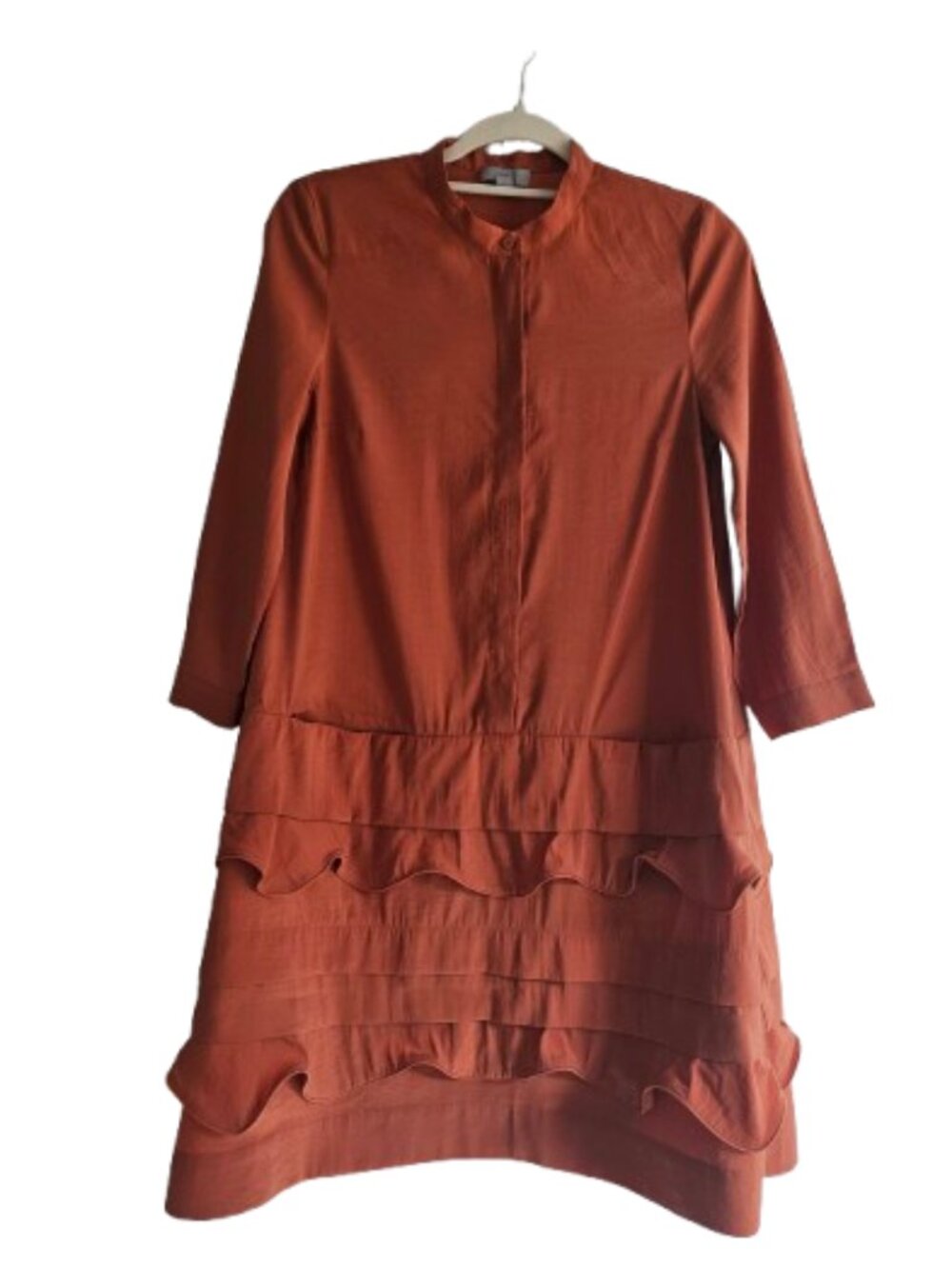 COS Terracotta Scallop Trim Layered Shift Dress Size 4 Burnt Orange Midi